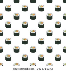 Nahtloses Muster mit Sushi-Rolle für Dekordruck, Einwickelpapier, Speisekarte, Bildschirmhintergrund und Stoff