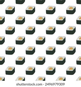Modelo inconsútil con el rollo del sushi para la impresión decorativa, papel de embalaje, menú, Fondo de pantalla y tela