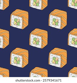 Seamless pattern with sushi roll for decorative print, wrapping paper, menu, wallpaper and fabric