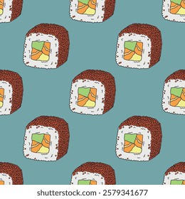 Seamless pattern with sushi roll for decorative print, wrapping paper, menu, wallpaper and fabric