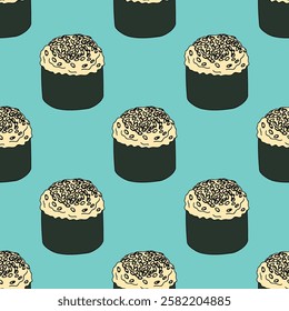 Seamless pattern with sushi roll for decorative print, wrapping paper, menu, wallpaper and fabric