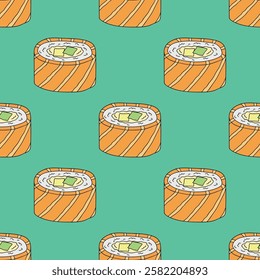 Seamless pattern with sushi roll for decorative print, wrapping paper, menu, wallpaper and fabric