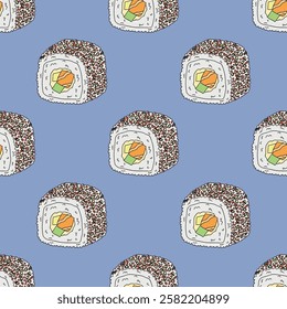 Seamless pattern with sushi roll for decorative print, wrapping paper, menu, wallpaper and fabric
