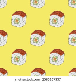 Seamless pattern with sushi roll for decorative print, wrapping paper, menu, wallpaper and fabric