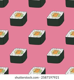 Seamless pattern with sushi roll for decorative print, wrapping paper, menu, wallpaper and fabric