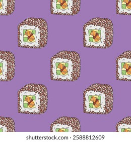 Seamless pattern with sushi roll for decorative print, wrapping paper, menu, wallpaper and fabric
