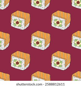 Seamless pattern with sushi roll for decorative print, wrapping paper, menu, wallpaper and fabric
