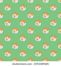 Seamless pattern with sushi roll for decorative print, wrapping paper, menu, wallpaper and fabric