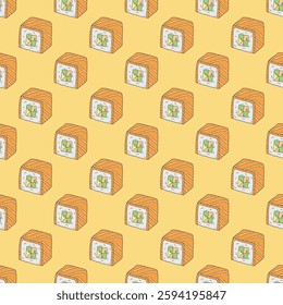 Seamless pattern with sushi roll for decorative print, wrapping paper, menu, wallpaper and fabric