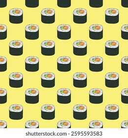 Seamless pattern with sushi roll for decorative print, wrapping paper, menu, wallpaper and fabric