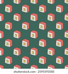 Seamless pattern with sushi roll for decorative print, wrapping paper, menu, wallpaper and fabric