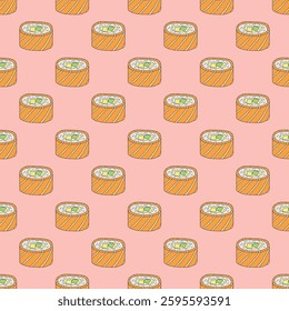 Seamless pattern with sushi roll for decorative print, wrapping paper, menu, wallpaper and fabric