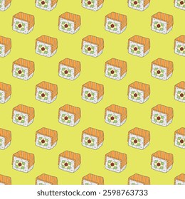 Seamless pattern with sushi roll for decorative print, wrapping paper, menu, wallpaper and fabric