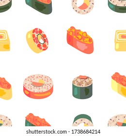 Seamless pattern with sushi  and rolls