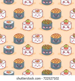 Seamless pattern with sushi and rolls