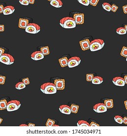 Seamless Pattern / Sushi / Rolls / Japanese Food / Fast Food