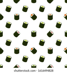 Seamless pattern with sushi rolls maki for japanese or asian menu design.