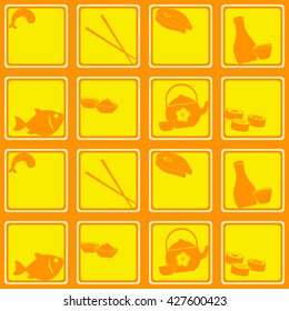 Seamless pattern with sushi and sake icons for your design