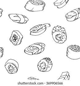Seamless pattern sushi set