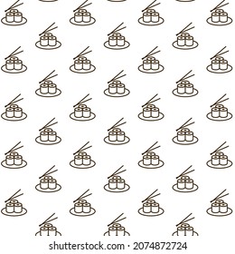 Seamless pattern of sushi in white background with mini doodle (icon). Vector Illustration