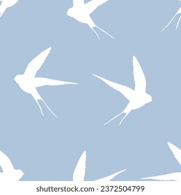 Seamless pattern with swallow silhouette on color background. Cute bird in flight. Vector illustration.  Doodle style. Design for invitation, poster, card, fabric, textile.