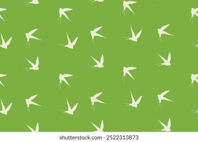 Seamless pattern with swallow silhouette on color background. Cute bird in flight. Vector illustration.  Doodle style. Design for invitation, poster, card, fabric, textile.