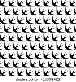 Seamless pattern of swallow silhouettes on a white, light blue, light yellow background. Flying 

birds in different views. Vector Design element.