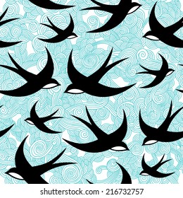 Seamless pattern with swallows.