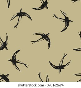 Seamless pattern with swallows. Hand drawn background.