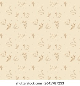 Seamless pattern swan with baby wreath vector illustration. Perfect for paper wrap for gift or present, background, wallpaper
