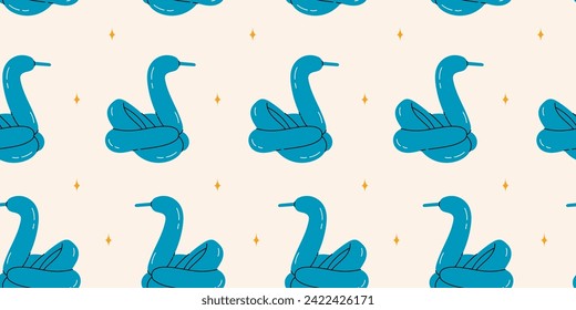 Seamless pattern with swan balloons. Bright colorful repeating elements. Stock illustration. Vector seamless pattern of cute cartoon bubble animal in color.