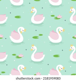 Seamless pattern swan princess vector illustration. Vector hand drawn illustration.