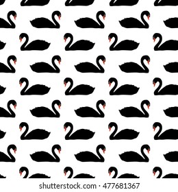 Seamless pattern with swan. Vector illustration with black swan silhouette on white background