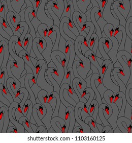 Seamless pattern with swans on a dark gray background