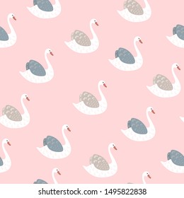 The seamless pattern with the swans on a pink background.