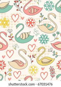 Seamless pattern with swans. Vector illustration.
