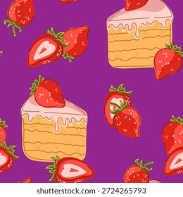 Seamless pattern, swatch, background. Various vintage hand-drawn food illustrations. Cozy Mediterranean cartoon style.