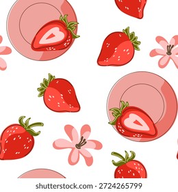 Seamless pattern, swatch, background. Various vintage hand-drawn food illustrations. Cozy Mediterranean cartoon style.