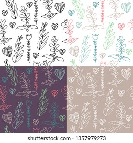 Seamless pattern swedish pattern set in sketch style. For print, textile, scandinavian nursery decor. Vector illustration
