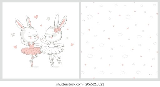 Seamless pattern with the sweet ballerina bunny illustration vector for print design and other uses.. Can be used for t-shirt print, kids wear fashion design, baby shower invitation card