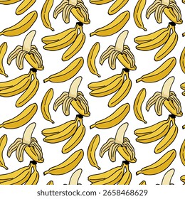 Seamless pattern with sweet banana on white background. Vector image.