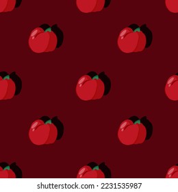 Seamless pattern with sweet bell pepper. Red peper background. Wallpaper and fabric print.