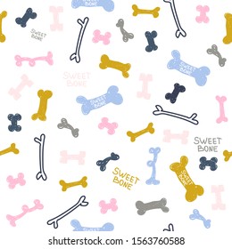 Seamless pattern with sweet bones for dogs. Cute childish print. Vector hand drawn illustration.