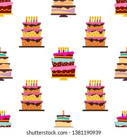 Seamless Pattern with sweet cakes and pies. Vector illustration.