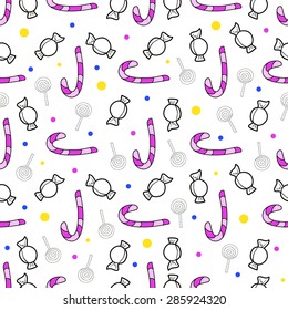 Seamless pattern of sweet candies, hand-drawn doodles