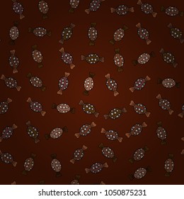 Seamless pattern of sweet candy on brown, black and white colors. Vector illustration.