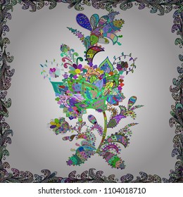 Seamless pattern of sweet candy on white, blue and black colors. Vector illustration.