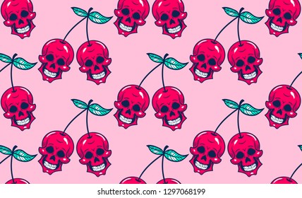 seamless pattern sweet cherry skull