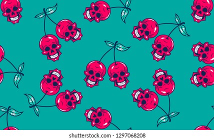 seamless pattern sweet cherry skull