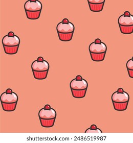 Patrón sin costuras con dulces pastelitos de colores. Diseño para estampados, papel de embalaje, bolsas de regalo, scrapbooking, textiles, telas.
